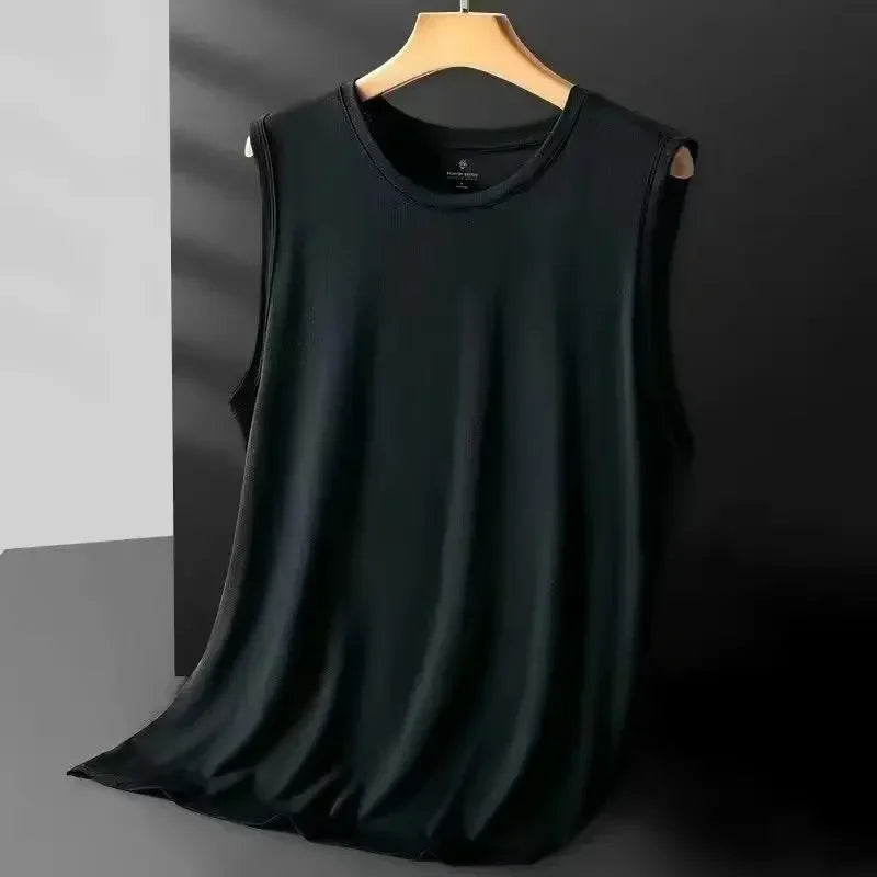 Gilet en maille de soie glacée pour hommes, vêtements de sport légers d'été, T-shirt sans manches, débardeur décontracté, vêtements d'extérieur à la mode