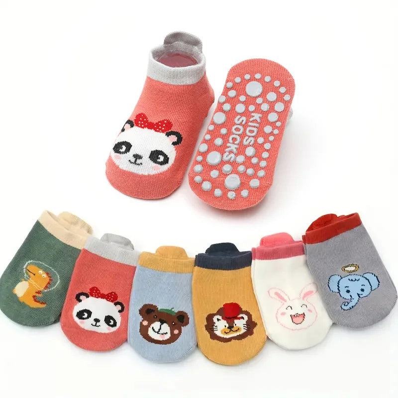 6 paires de chaussettes en coton pour enfants, motif Animal de dessin animé mignon, confortables, respirantes, antidérapantes, pour bébé