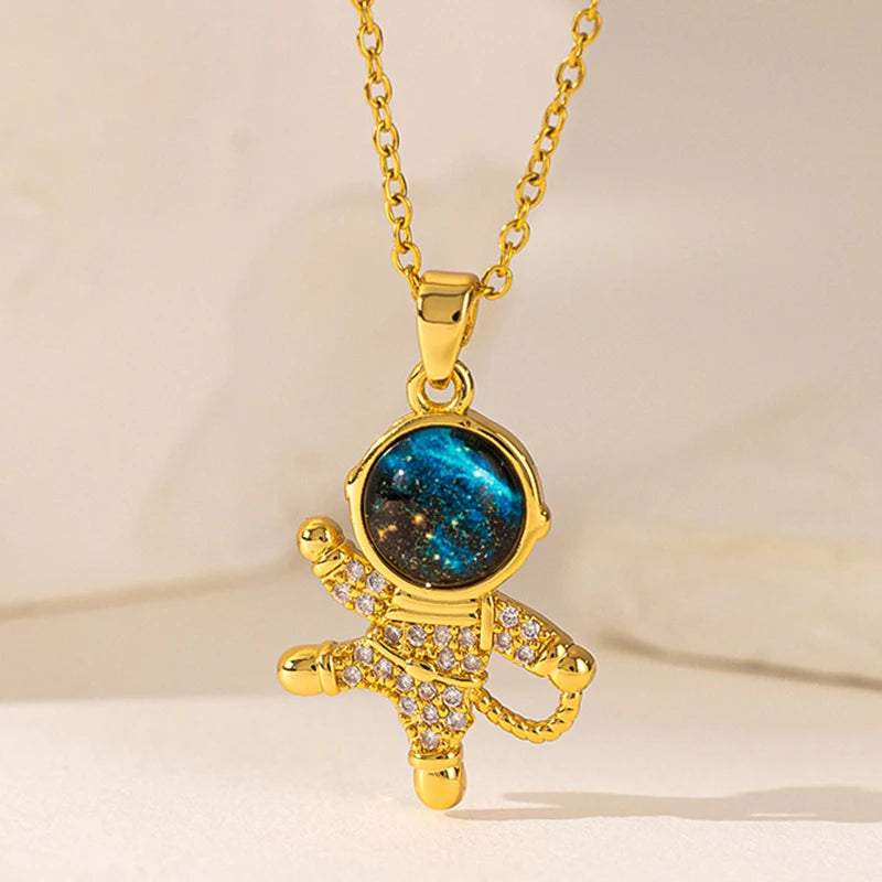 ZAKOL Spaceman astronauta estrella collares para mujeres niñas color oro planeta luna colgante cadena de clavícula gargantilla joyas regalos