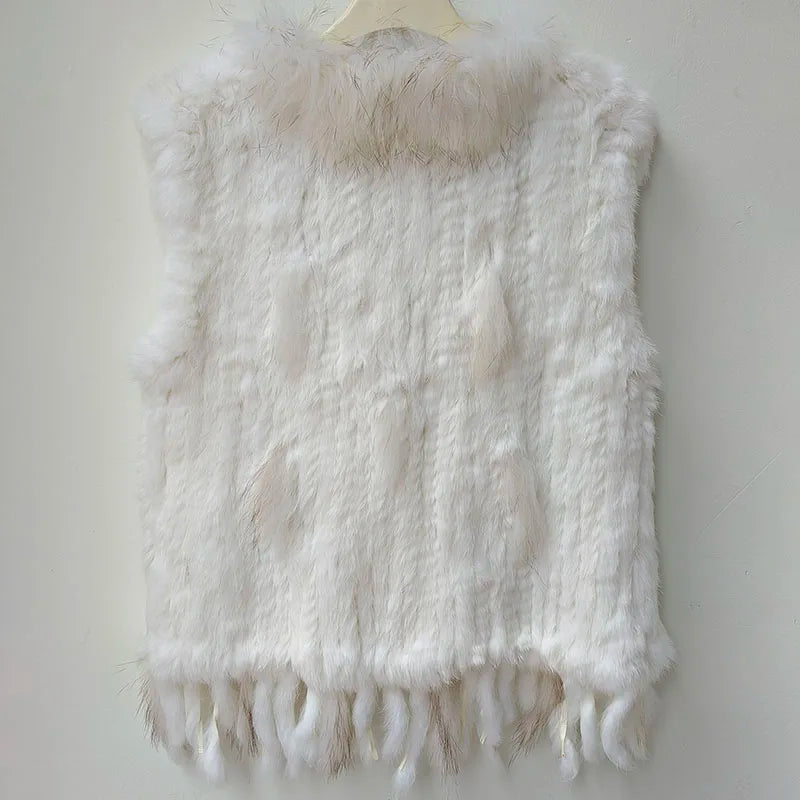 2025 automne tricoté réel lapin fourrure gilet femmes chaud hiver véritable fourrure Gilets femme casual véritable fourrure gilet