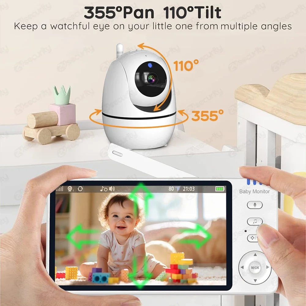 HD Wireless 5" Video Baby Monitor with Pan/Tilt Camera, Two-Way Audio, Night Vision, for Baby, Nanny, Babysitter