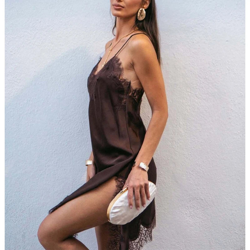 WOMEN Lace Slip Mini Dress Women Satin Backless Summer Dress Female Asymmetrical Party Women Sexy Beach Dresses for Women