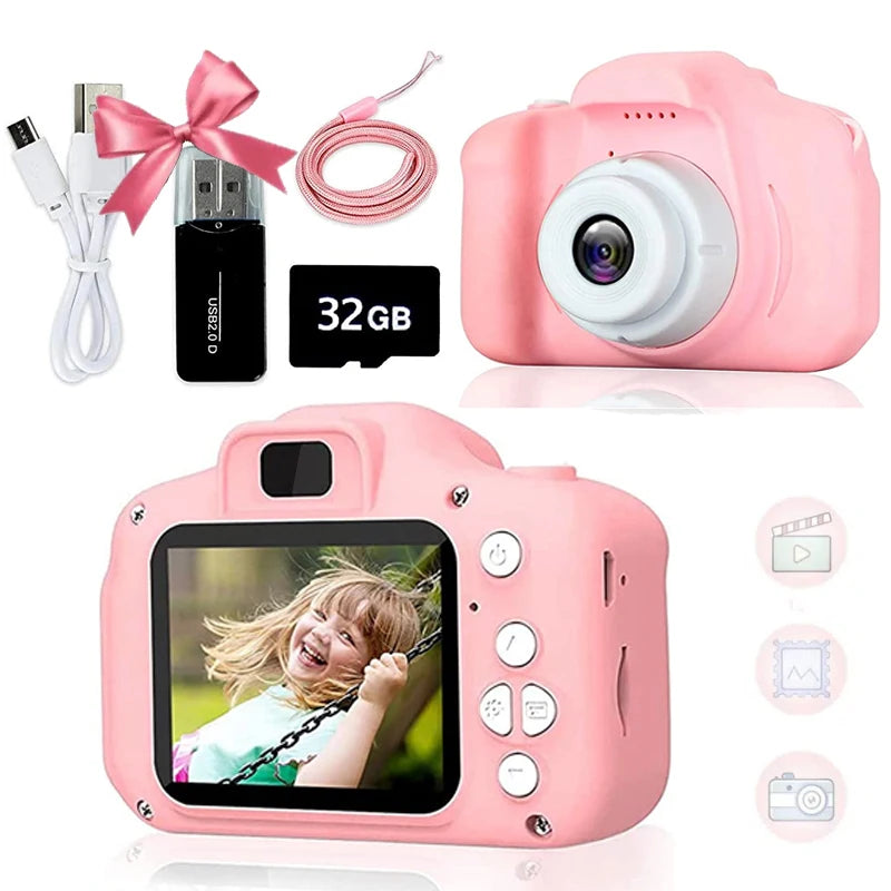 Super mignon enfants caméra enfants jouet éducatif enfants bébé anniversaire appareil photo numérique 1080P caméra vidéo avec cadeau gratuit pour fille