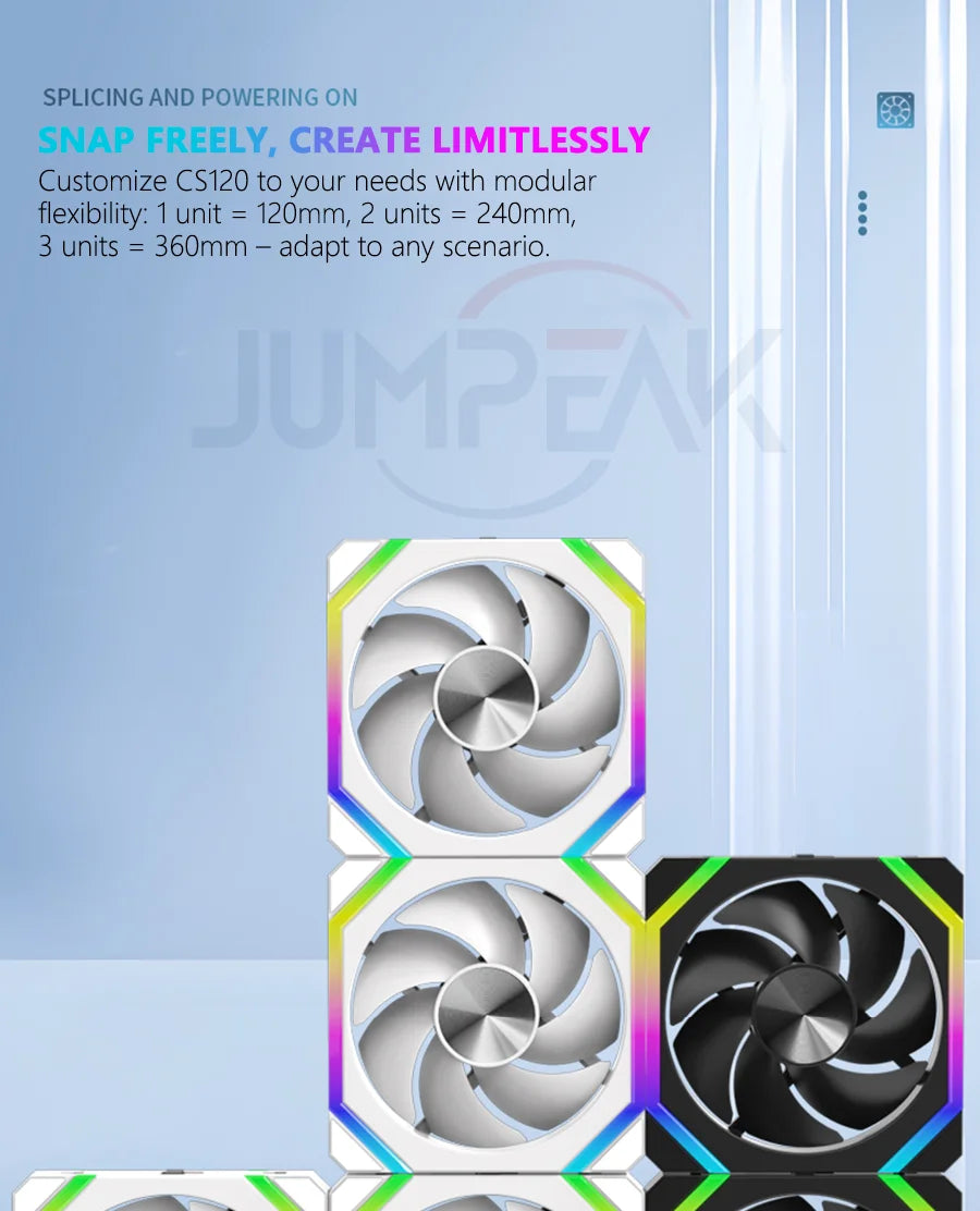 JUMPEAK CS120 ARGB ventilateur de refroidissement 360mm 240mm épissage empilable modulaire PWM silencieux 120mm RGB ventilateurs pour boîtier PC de jeu refroidisseur d'eau