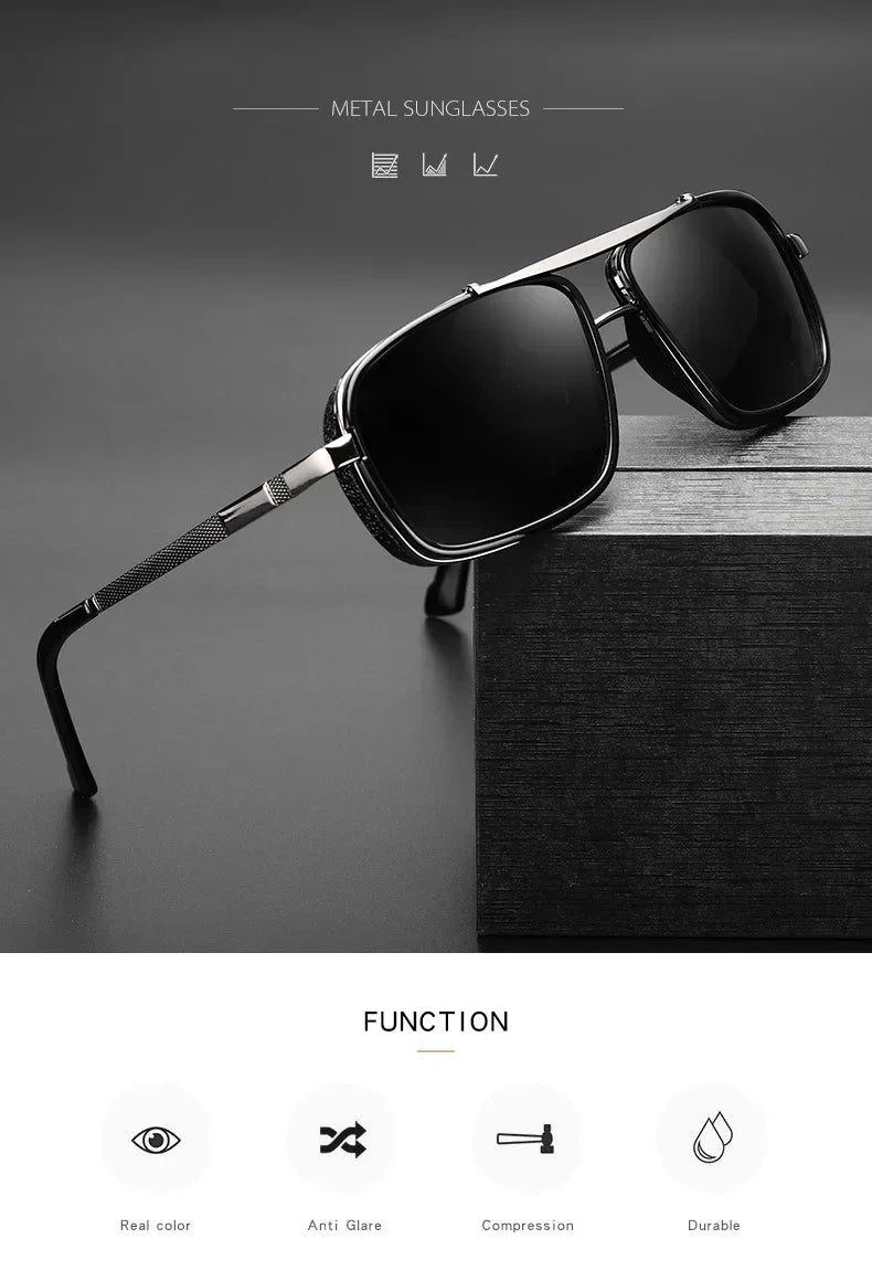 Lunettes de soleil polarisées Punk pour hommes, Vintage, mode Steampunk, carrées, pour la conduite, pour les voyages d'été, UV400