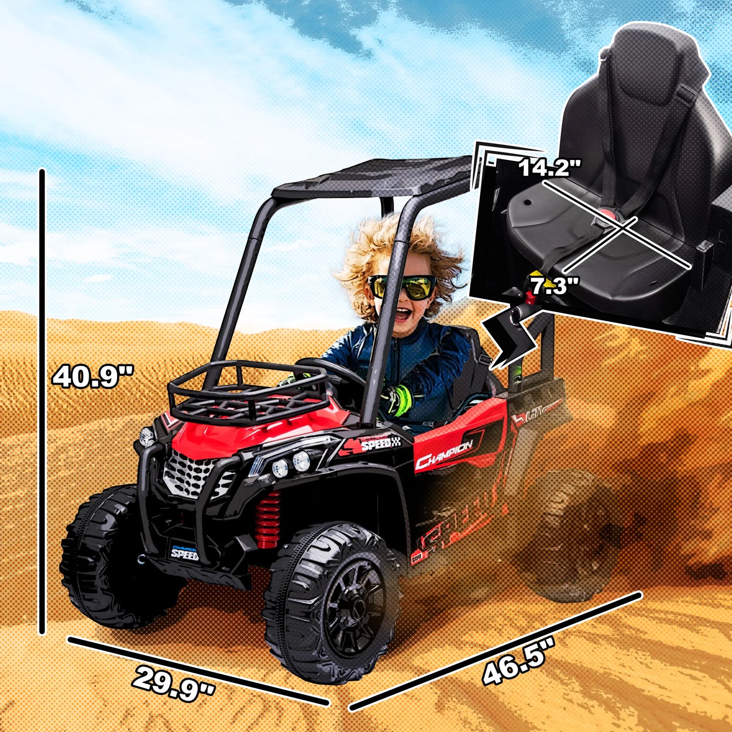 Coche eléctrico ATV para niños con suspensión real y mando a distancia, rojo
