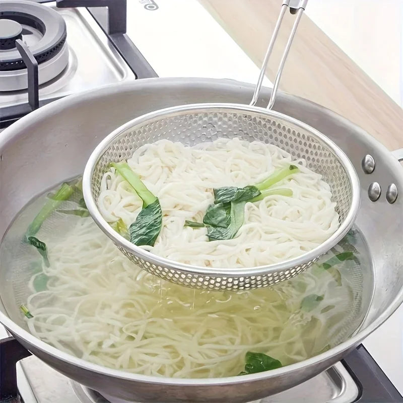 Passoire en acier inoxydable avec manche en bois, écumoire à mailles fines, cuillère pour la cuisson, préparation des aliments, filtrage de graisse pour pâtes et nouilles