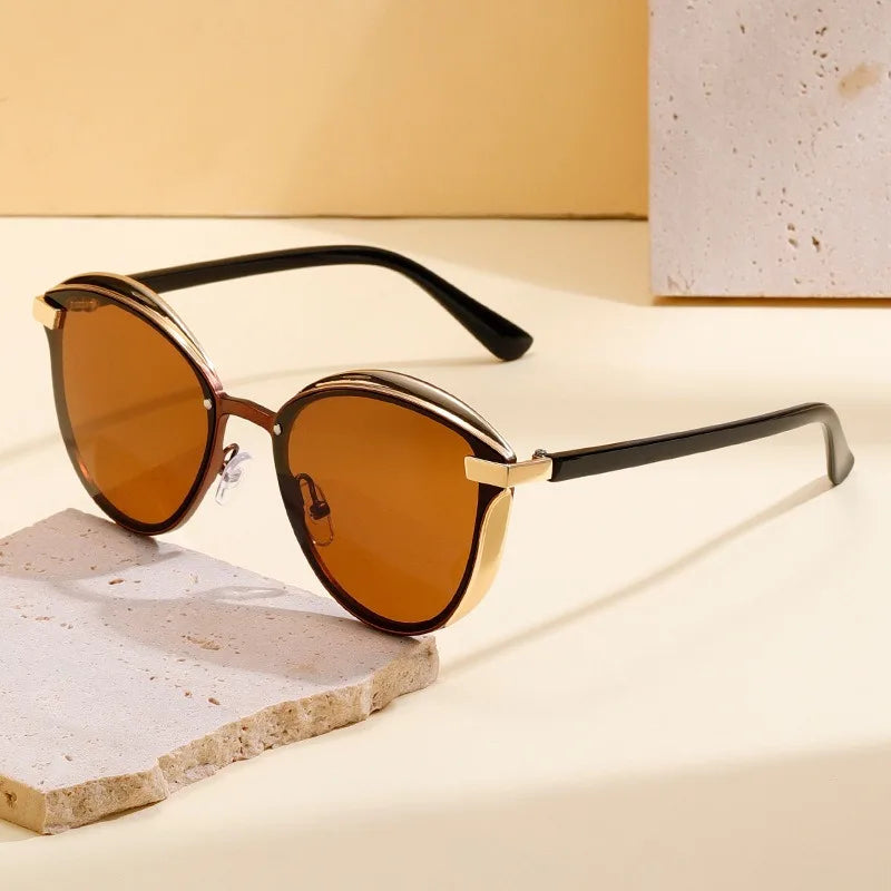 Gafas de sol polarizadas de lujo para mujer, redondas, para mujer, lentes de sol para mujer