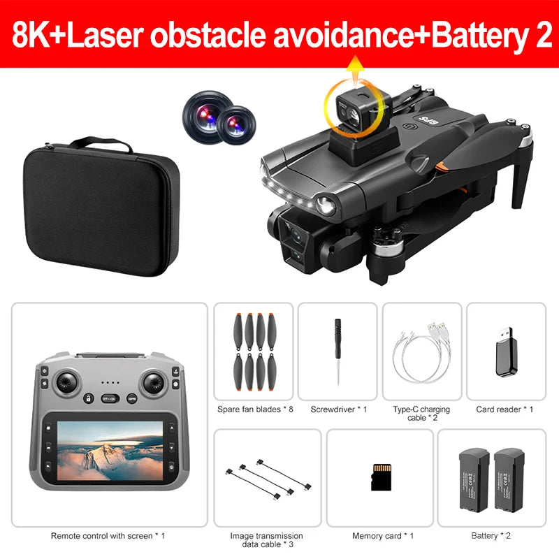 Drone GPS Lenovo V198Max 4K Profesional 8K HD Doble Cámara Motor Sin Escobillas 5G WIFI FPV RC Cuadricóptero Helicóptero con Pantalla Juguete