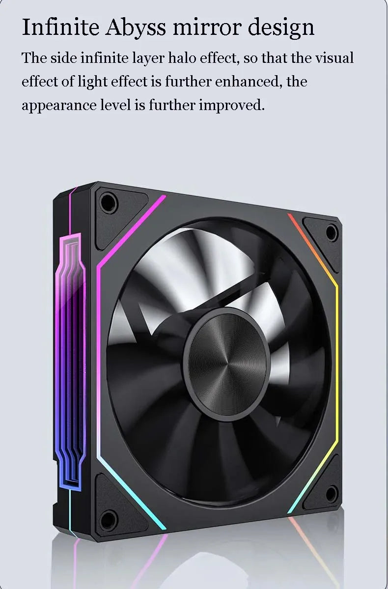 Ventilateur de boîtier PC ARGB LDPCSJ Prism 4RS 120 mm avec design miroir infini, synchronisation avec la carte mère, ventilateur de refroidissement CPU PWM 4 broches