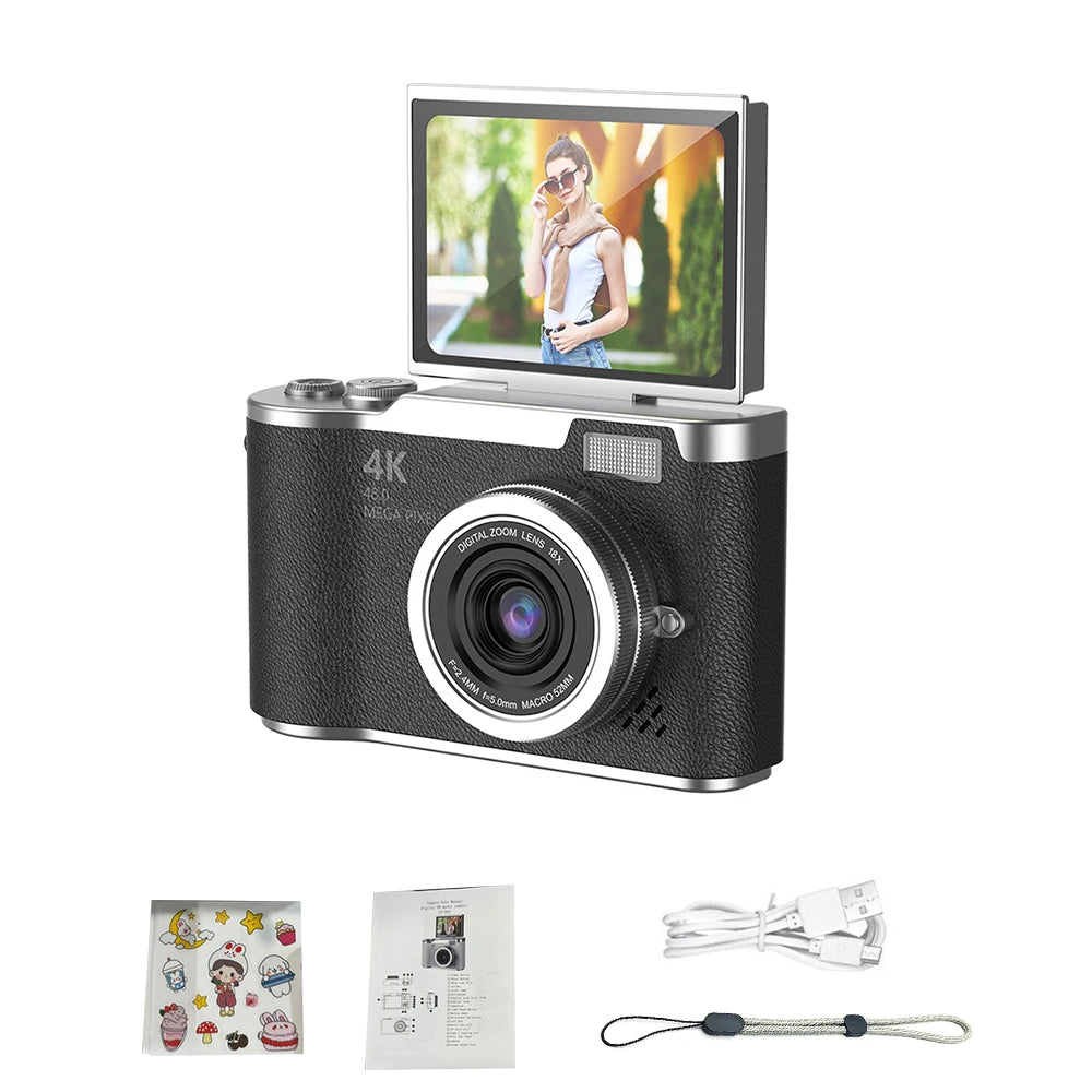 New 4K CCD 8X Digital Zoom Digital Camera for Students 48MP Compact Digital Photography Camera 180 Flip Screen Selfile Camera