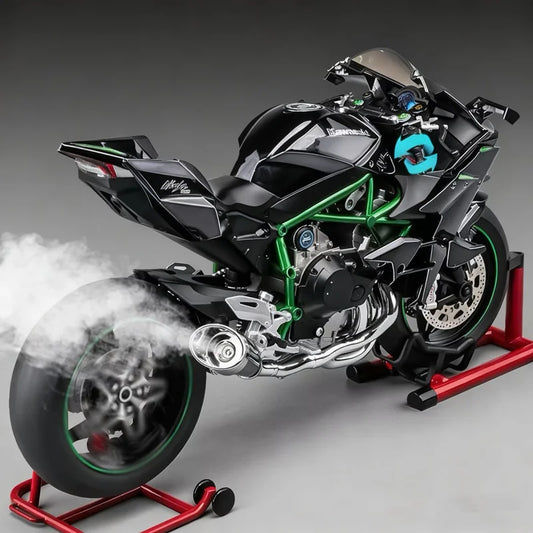 Modèle moto de course en alliage 1:9 — démarrage clé, moulé sous pression, son, lumière, pulvérisation, jouet enfant, cadeau