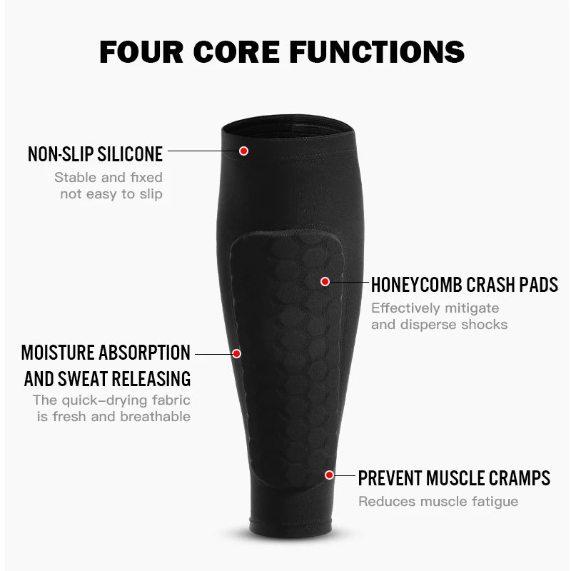 Manchon de Compression Mollet Football — Protège-Tibia Mousse & Coussin Nid d’Abeille