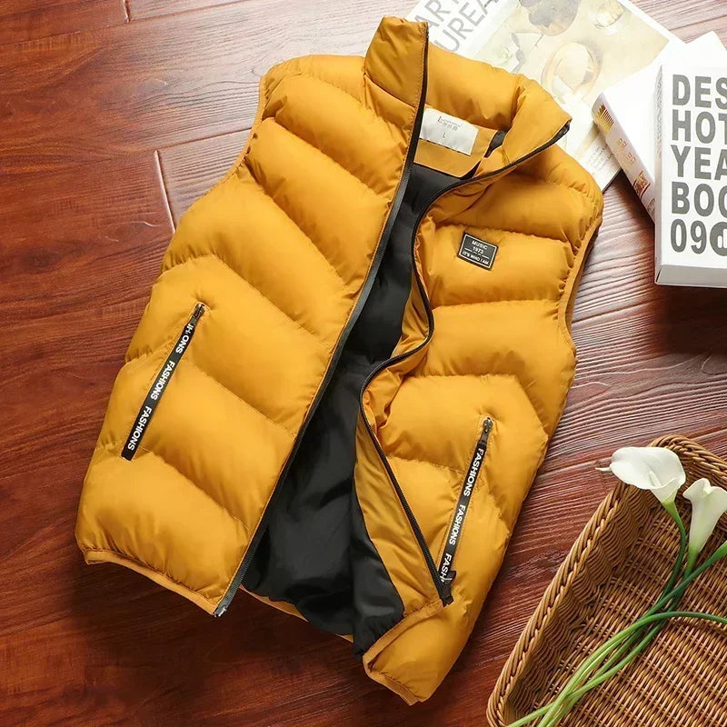 Men's Sleeveless Puffer Coats, Solid Color Down Vest, Winter Warm Gilet, Outerwear, Windbreaker, New Collection 2024