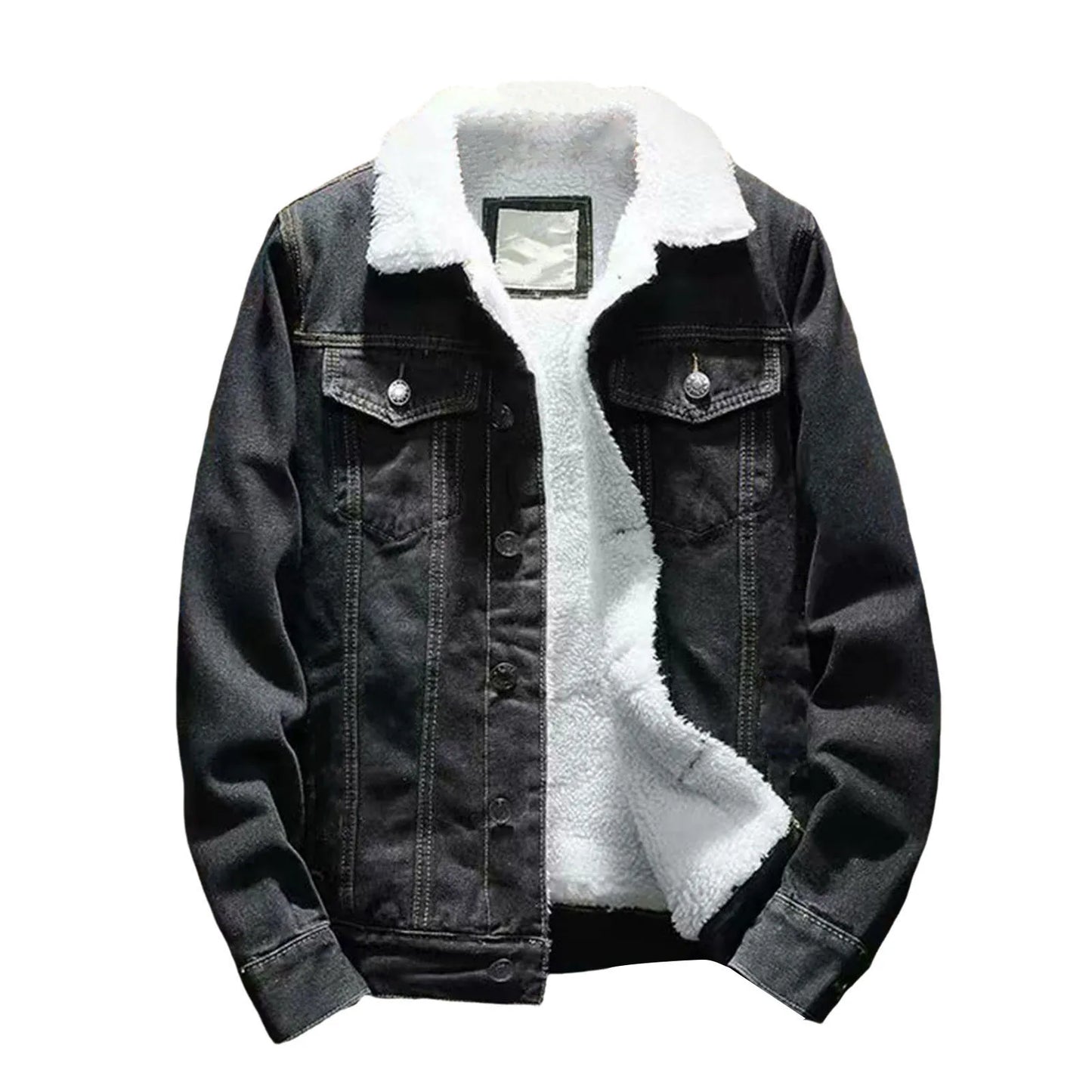 Autumn Men's Fleece Lined Denim Jackets Fashion Motorcycle Vintage Jean Jackets Men Slim Fit Casual Cotton Black Blue Coats