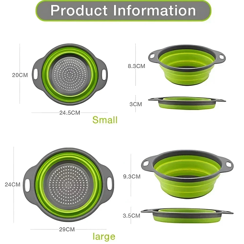 Panier égouttoir pliant en Silicone, 2 pièces, passoire pliable pour fruits et légumes, passoire de cuisine pour aliments, pâtes, ustensiles de cuisine, dispositif de vidange