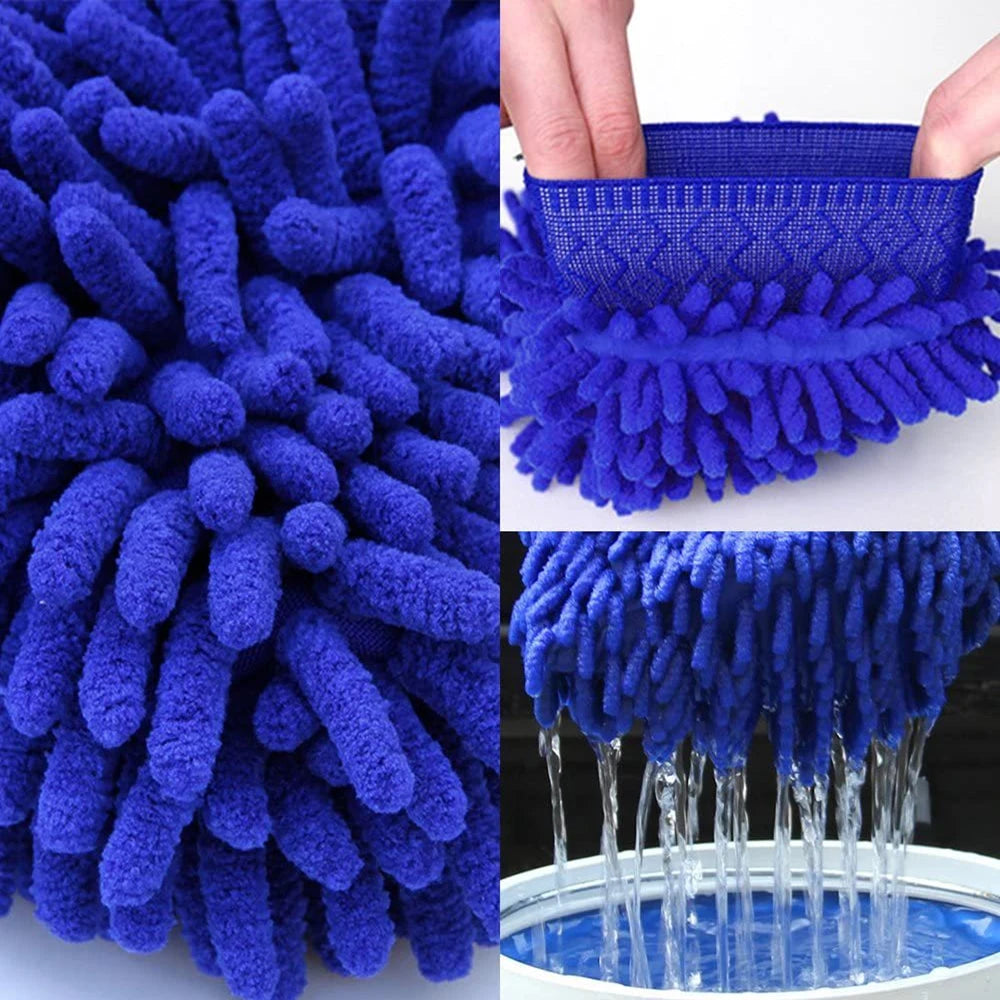 Guantes de lavado de coche de microfibra, súper absorbentes, doble cara, esponja de limpieza de coche de chenilla, sin arañazos, súper gruesos, de alta densidad