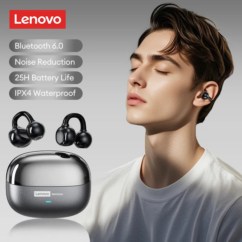 Auriculares Lenovo LE302 HIFI estéreo deportivos de clip abierto, Bluetooth 6.0 con cancelación de ruido y batería de larga duración