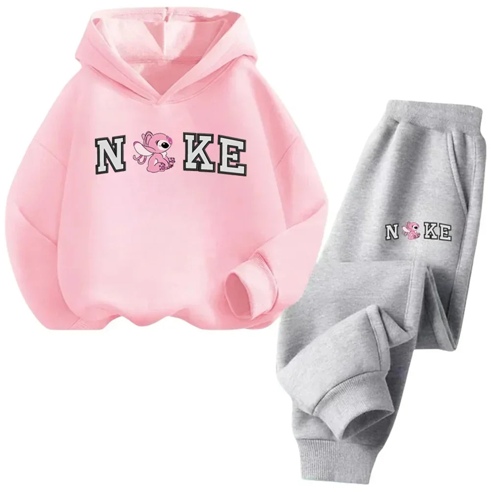Kids' hooded sweatshirt set, cartoon Stitch, for boys and girls, autumn and winter, outdoor travel,