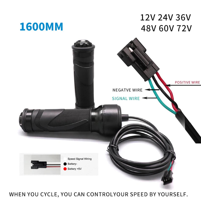 Accélérateur Rotatif Vélo Électrique 24V-72V — Étanche Câble Vitesse Universel