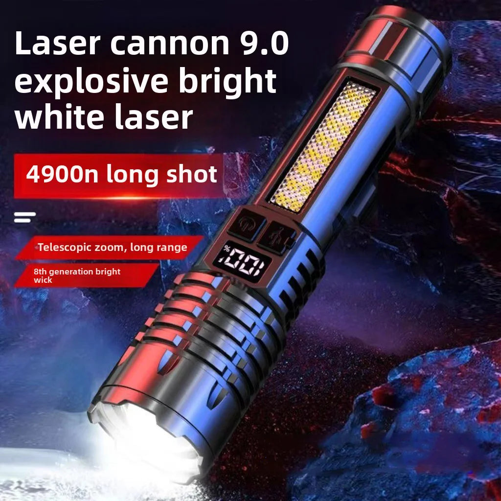 Lampe de poche LED haute puissance, torche étanche rechargeable de Type C avec lumière latérale COB, lampe d'extérieur Portable avec Zoom pour Camping et randonnée
