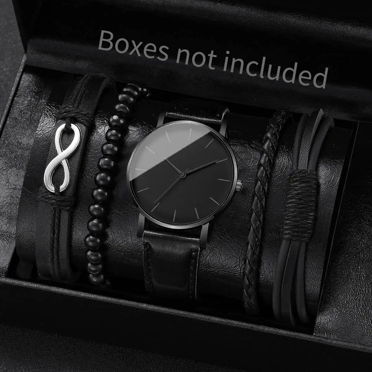 Montres Homme Tendance Ville — Cuir Quartz Vintage Ensemble Bracelets 4-5 Pièces