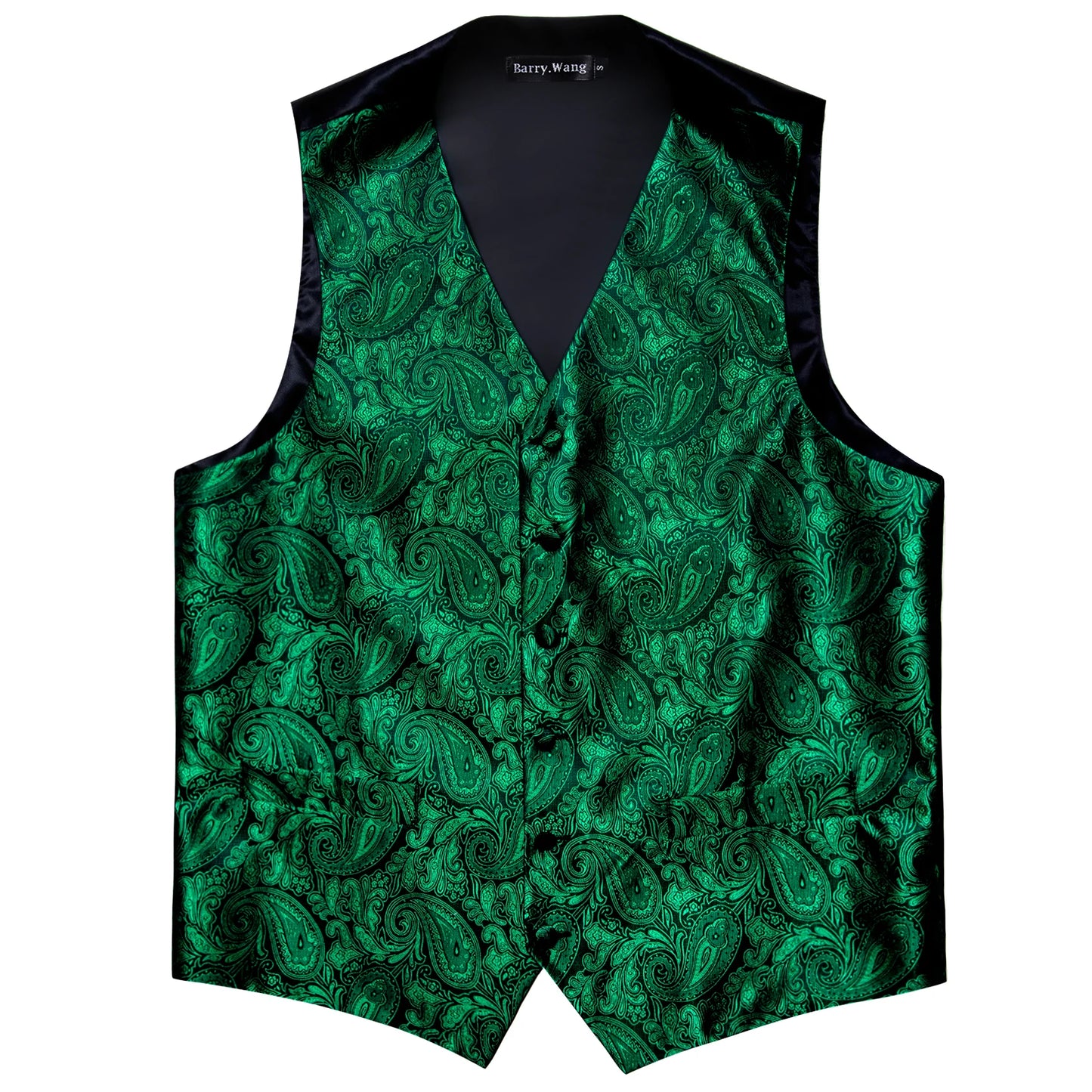 Gilet pour homme vert Paisley Floral slim — sans manches, formel, cravate, pochette assortie