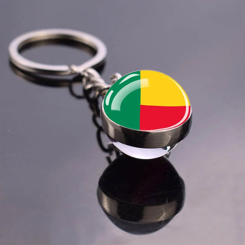 African Flag Keychain, Algeria, Somalia, Tunisia, Morocco, Egypt, National Flag, Double-sided Glass Ball Pendant, Gift