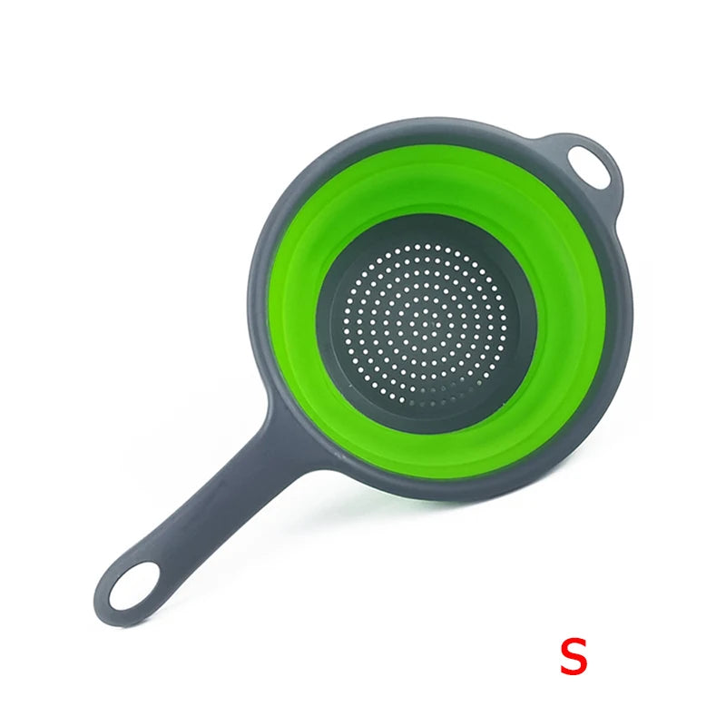 LMETJMA Colador plegable de silicona con mango, escurridor de cocina plegable para pasta, verduras, frutas JT111