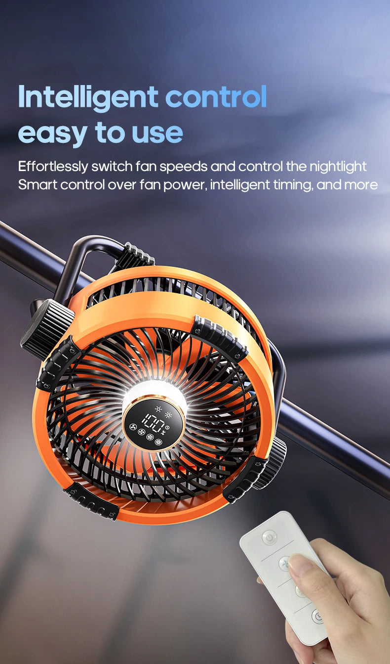 Ventilateur de Camping en plein air Portable 6 en 1, 20000mAh, Rechargeable, sans fil, ventilateur de plafond pour tente, réglage à 4 vitesses, éclairage LED, batterie externe