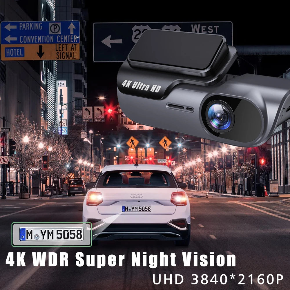 Cámara de salpicadero WIFI 4K 3840x2160P, DVR para coche, grabador de conducción de vídeo, registrador, caja negra, vigilancia 24 horas, visión nocturna