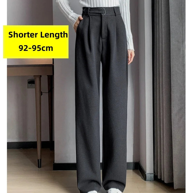 Seoul Autumn/Winter Thickened Wool Casual Loose Full Length Trousers 2025 New Button High Waist Chic Wide Leg Pants Women