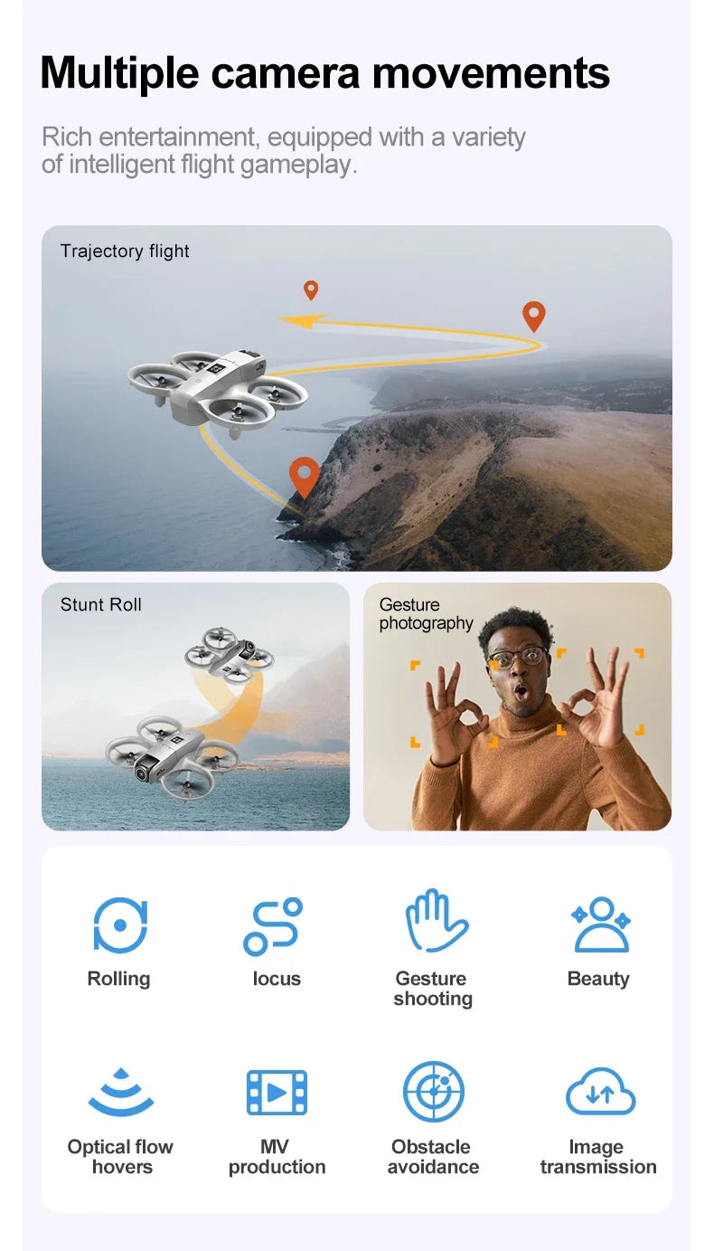 Drone 8K HD — grand écran, flux optique, moteur brushless, évitement intelligent d'obstacles, UAV