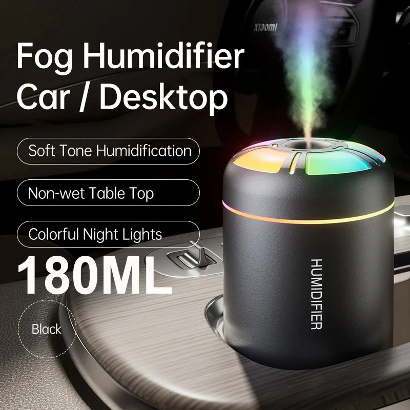 Humidificateur ultrasonique 5V USB 180ml, brumisateur, diffuseur d'arôme de voiture, purificateur d'huile essentielle avec lampe d'ambiance RGB, bricolage, plus frais d'air