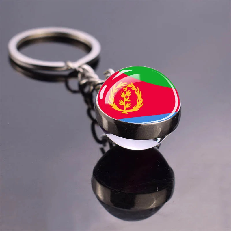 African Flag Keychain, Algeria, Somalia, Tunisia, Morocco, Egypt, National Flag, Double-sided Glass Ball Pendant, Gift