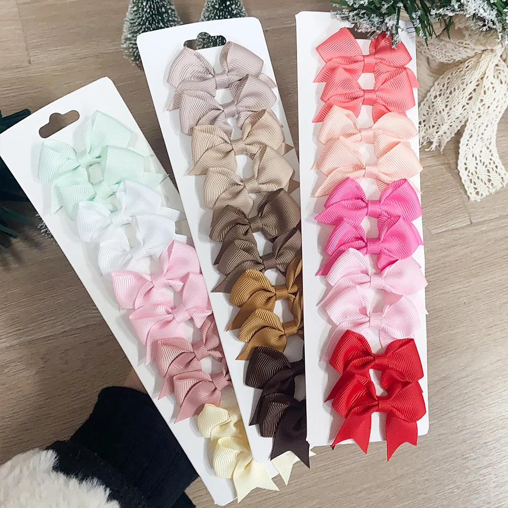 Pinces à cheveux avec nœuds pour enfants, couleur unie, pour bébés filles, ruban fait à la main, épingle à cheveux, Barrettes, accessoires pour cheveux du nouvel an, 10 pièces/ensemble