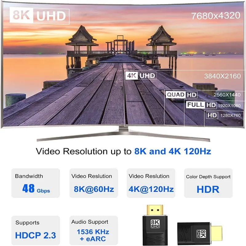 Adaptateur HDMI 2.1 8K — 90/270 degrés, mâle à femelle, 8K60Hz, 4K120Hz, 48Gbps, HDTV, PC