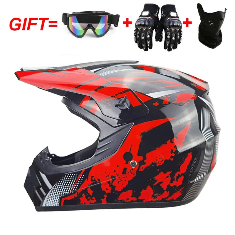 Kids Full Face Motorcycle Helmet, Youth Motocross Helmets, Off-Road Goggles, Cycling Protective Gloves