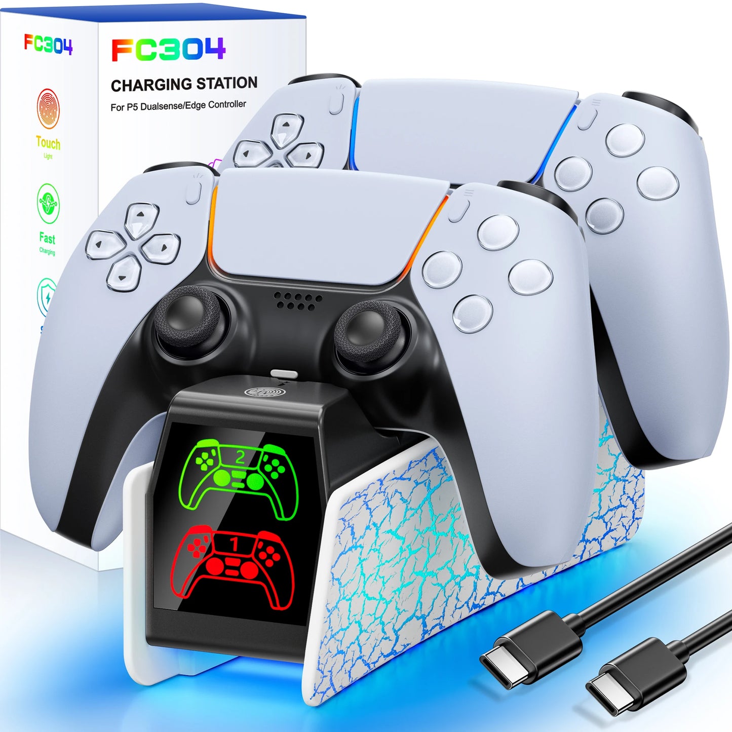 RGB Controller Charging Station for PS5, Dual Fast Charger, RGB Indicator, Charging Stand, Charging Dock for PS5 Game Controller