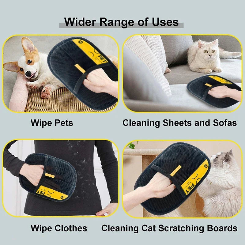 Gants d'épilation pour animaux de compagnie électrostatiques pour chats et chiens, gant de toilettage réutilisable et lavable avec brosse à rouleau anti-peluches 2 en 1, sans danger pour les chiens
