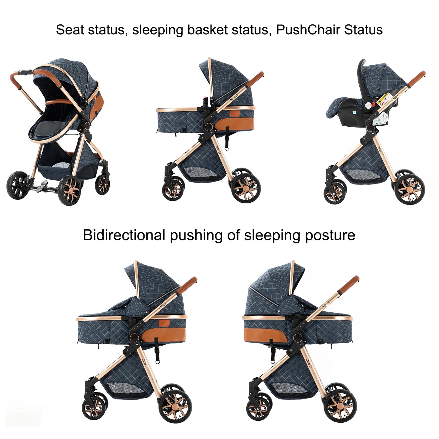 Poussette Bébé 2 en 1 Nouveau-Né — Chariot Landau 4 Roues Accessoires