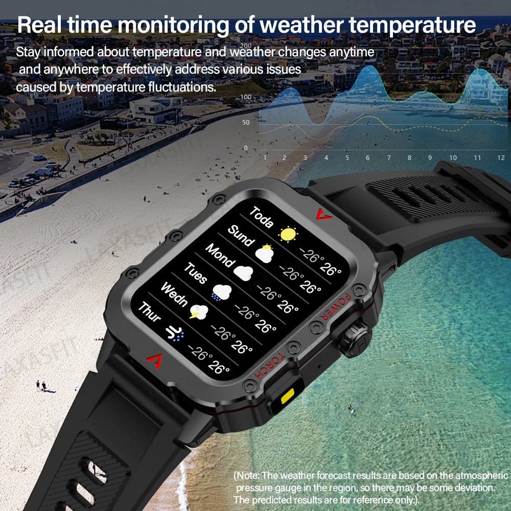 LAXASFIT nuevo reloj inteligente para hombre con linterna LED, reloj inteligente deportivo para exteriores, reloj de pulsera con monitoreo de salud