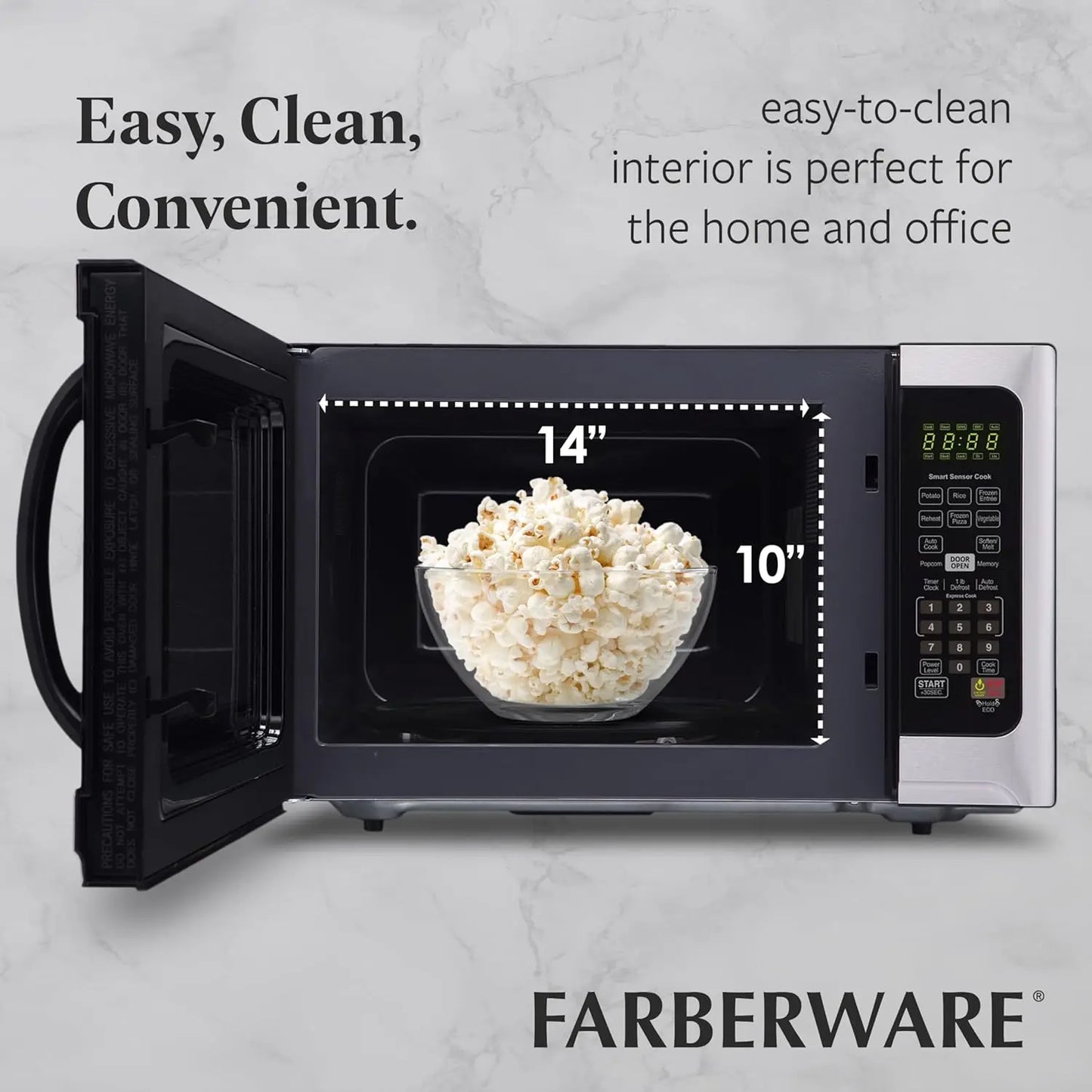 1,2 pies cúbicos. Horno de microondas de encimera – 1000 W de potencia, configuración de cocción automática inteligente, descongelación, fácil limpieza y bloqueo para niños