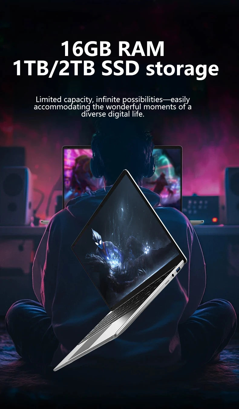 Ordinateur portable NAIWO 2026 14,1 pouces ultra-fin Windows 11 16 Go 2 To SSD PC Gamer Intel 4405U Écran 1920*1080 pour le bureau et les études