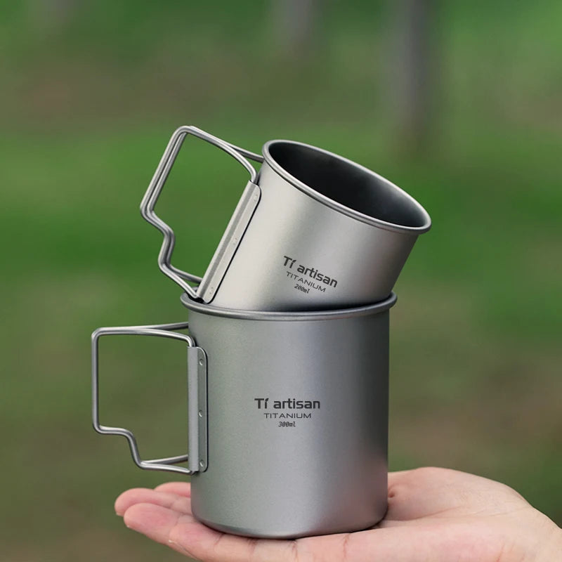 Tiartisan extérieur titane léger Portable thé tasse à café poignée pliante Camping tasse d'eau pour randonnée voyage