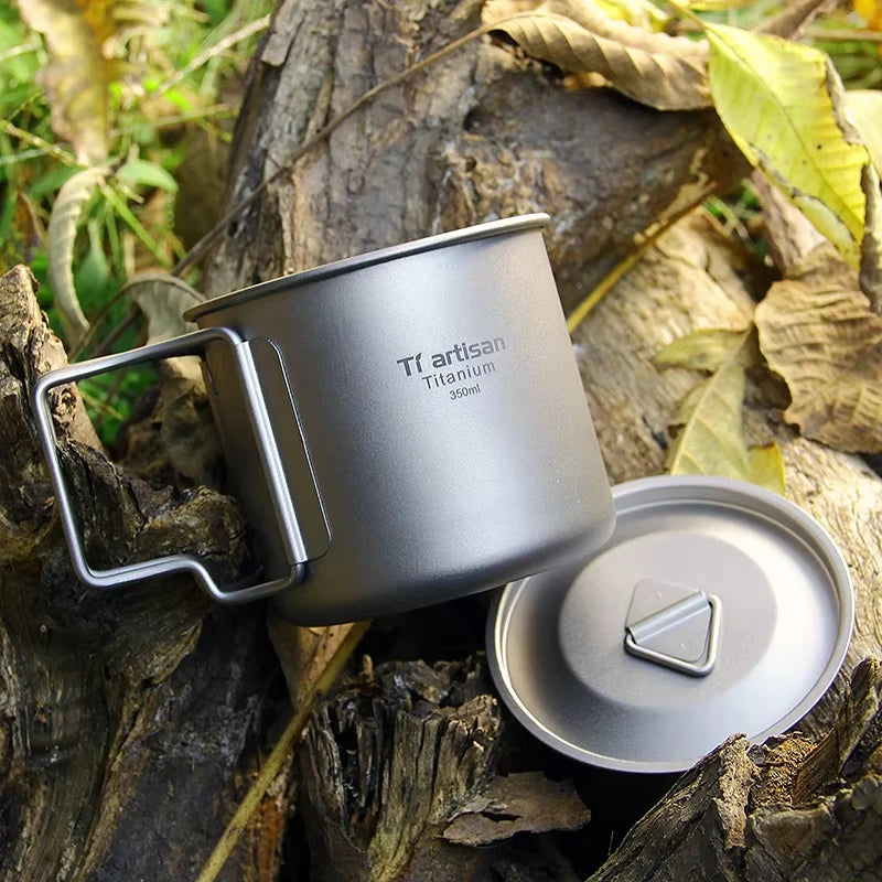 Tiartisan extérieur titane léger Portable thé tasse à café poignée pliante Camping tasse d'eau pour randonnée voyage