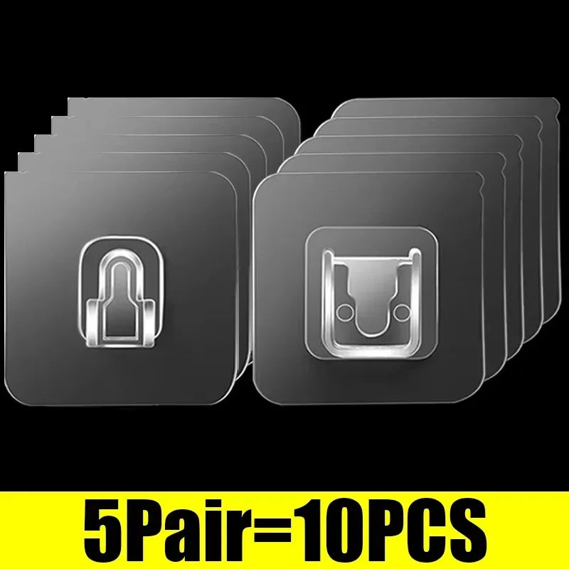 10 pares de ganchos de pared adhesivos fuertes, de doble cara, de gancho y bucle, adhesivos transparentes, ventosa