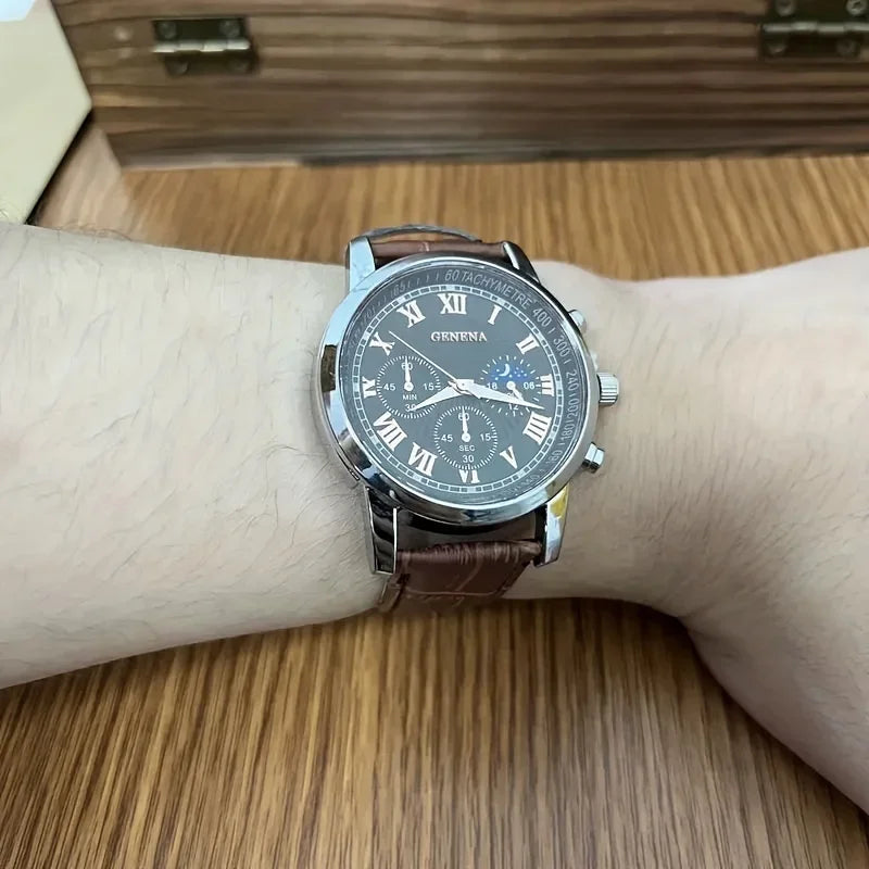 Montre Affaires Cuir Cadran Rond Quartz — Analogique Homme Sans Boîte