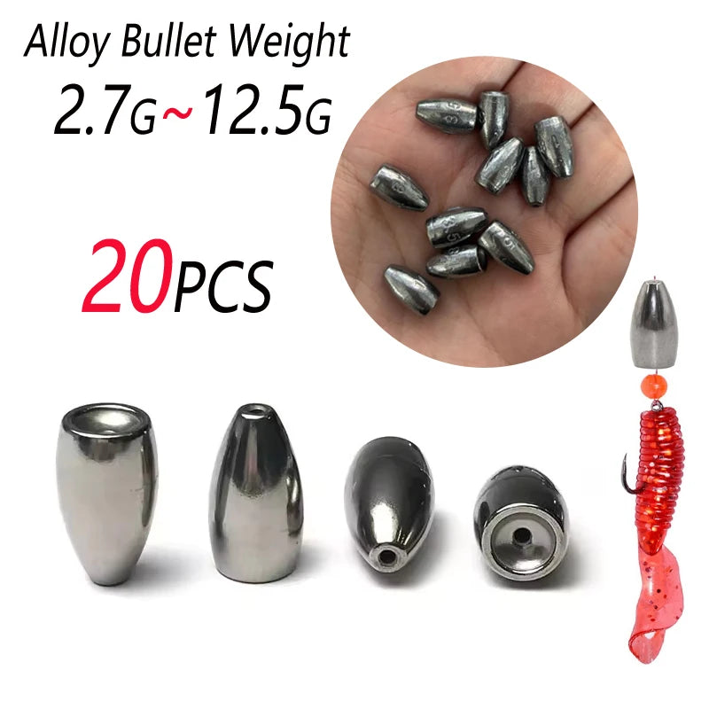 Poids de balle en alliage antémonie, 20 pièces, pour plate-forme Texas, poids de pêche avec noyau en plastique, plate-forme caroline, leurre, accessoires de bar