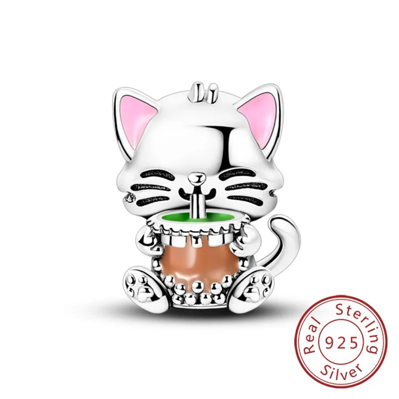 Abalorios de plata de ley 925 con huellas de perro, gato, corazón, animales, abalorios que se ajustan a pulseras, collares, colgantes, joyas para mujer, para hacer tú mismo